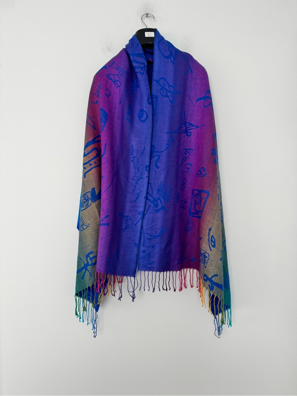 Pashmina Rainbow Ombre Calligraphy Print Fringe Scarf Shawl Boho Cashmere Wool